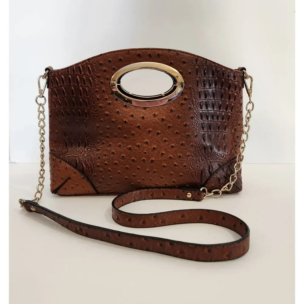 C EST 1946 Brown Bronze Faux Ostrich‎ Leather Crossbody|Clutch Bag|Purse Boho